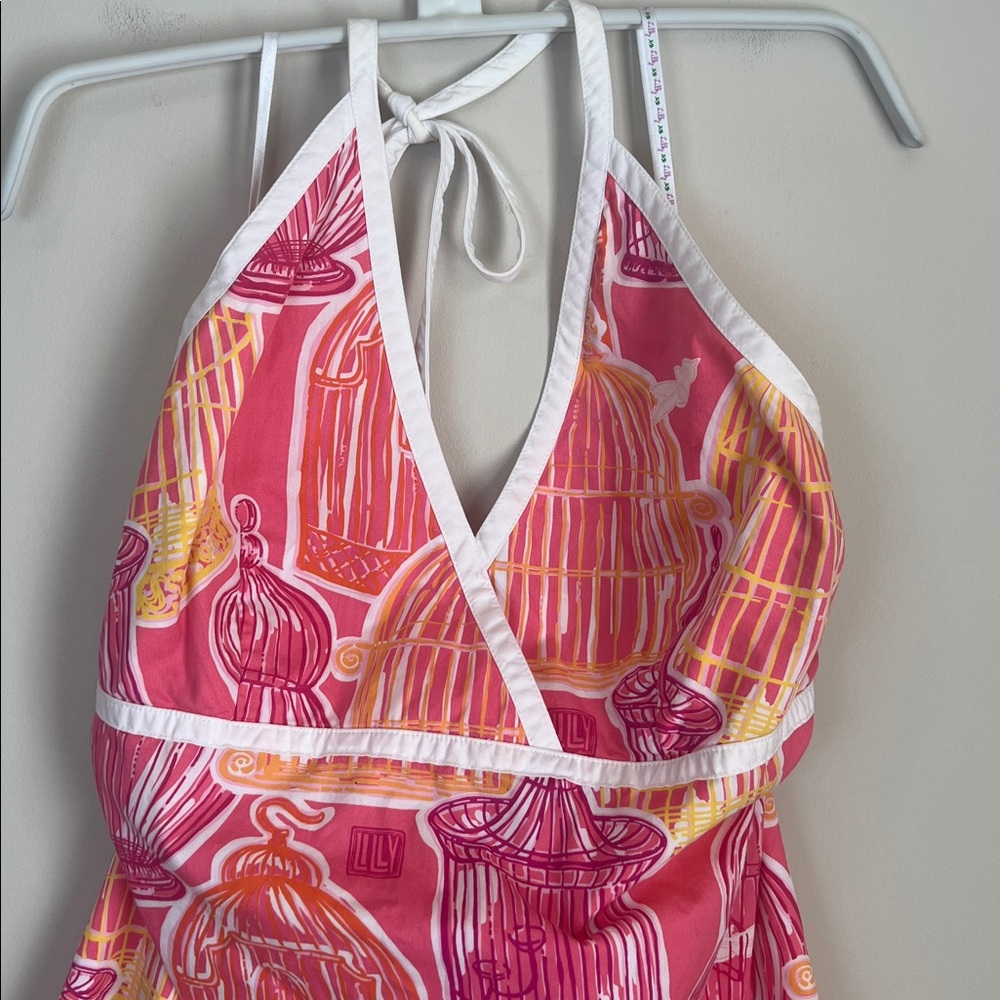 Vintage Lilly Pulitzer Pink Multi Birdcage Halter Mini Dress - Picture 2 of 11
